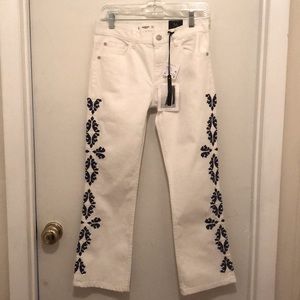 Women's Mango Denim Embroidered White Jeans (Size 4)